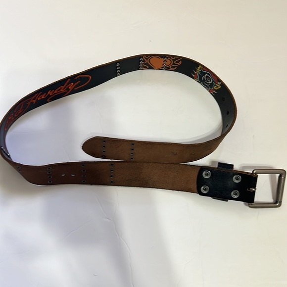 Ed Hardy leather retro Y2K biker hearts & rose, stud belt with embroidery size M